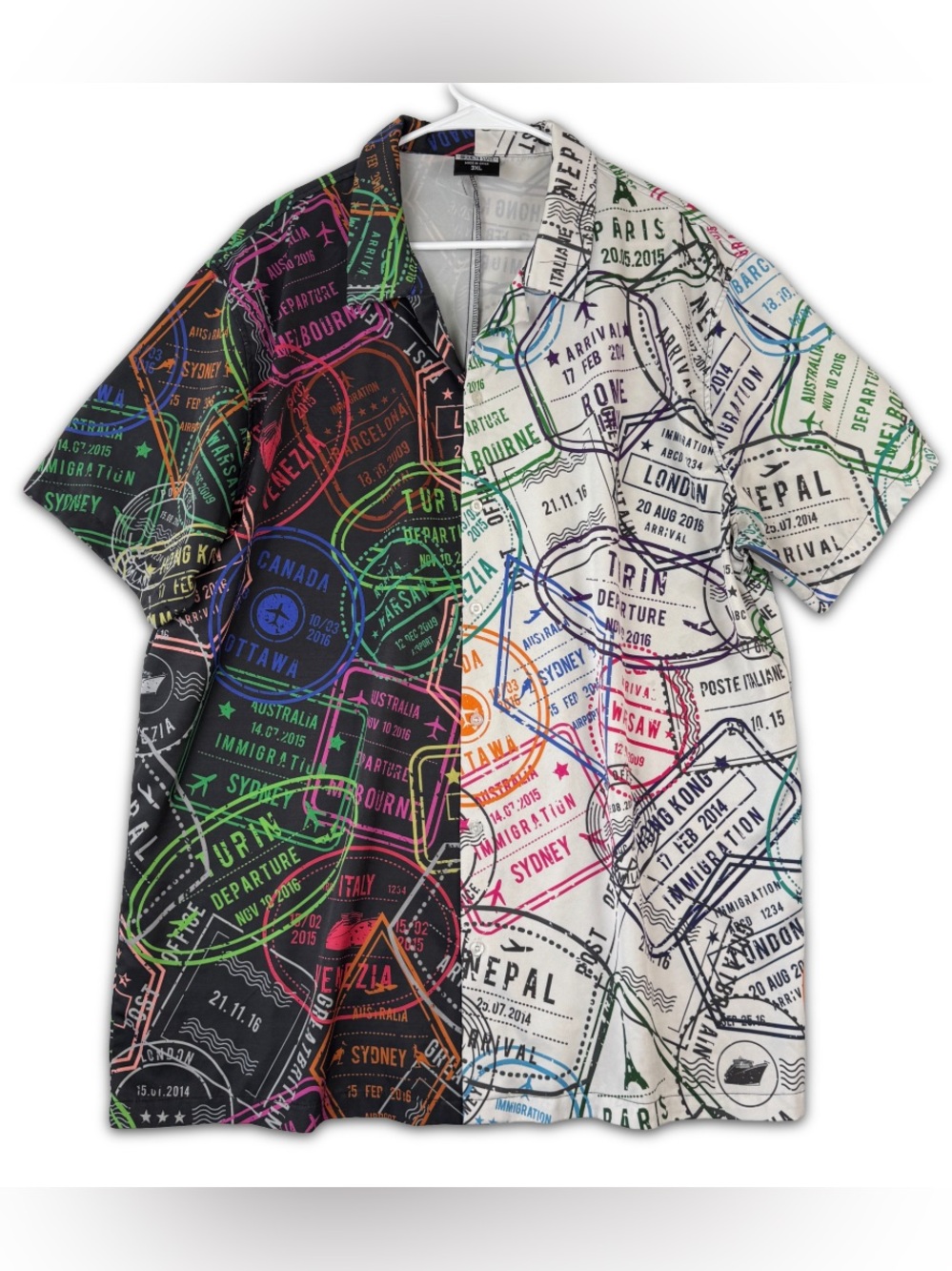 Brooklyn State Shirt Mens 3XL Split Black White Design Multicolor Passport Stamp
